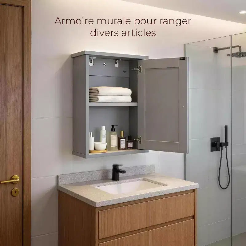 Pensile da Bagno Grigio 1 Anta 1 Ripiano
