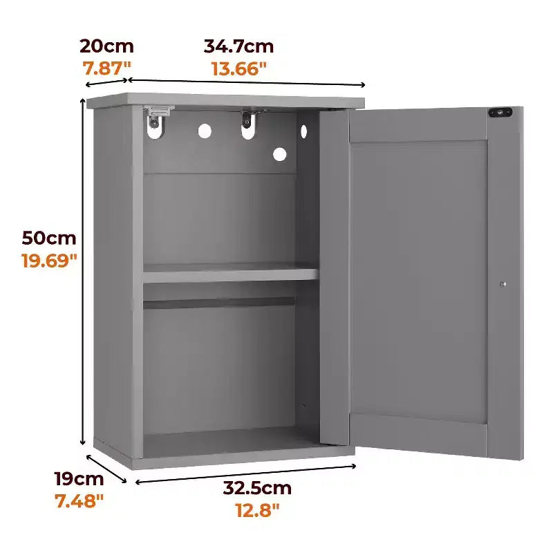 Pensile da Bagno Grigio 1 Anta 1 Ripiano