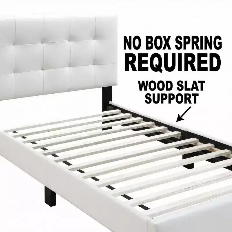 Contemporary Faux Leather Platform Bed Frame with Adjustable Rectangle Headboard