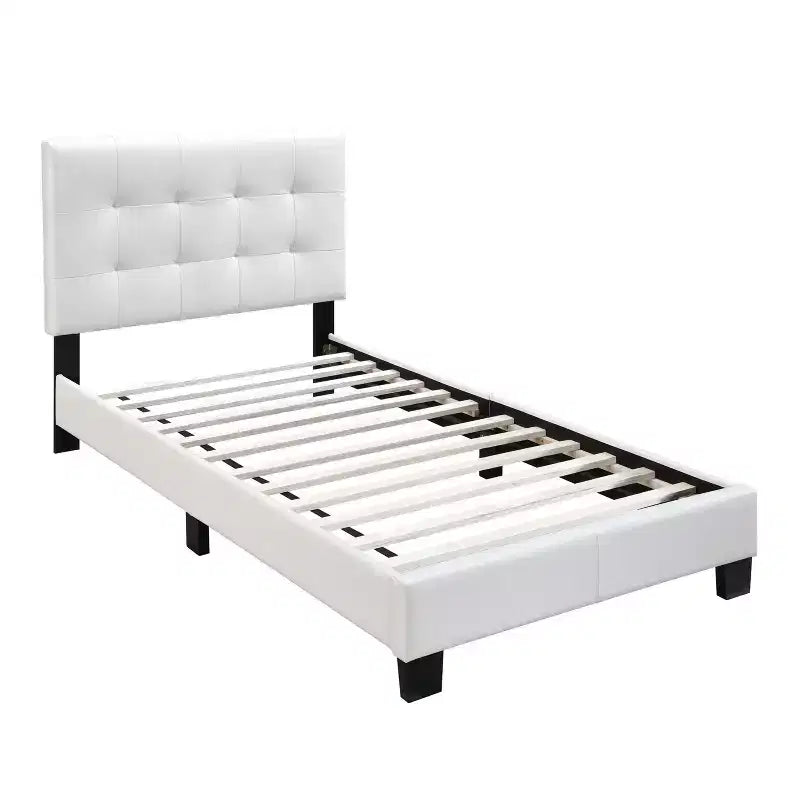 Struttura letto moderna in similpelle con piattaforma e testiera rettangolare regolabile