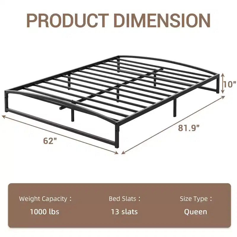 Queen Size Metal Bed Frame,Platform Bed Frame with Arch Design,10 Inch Heavy Duty Strong Support Slats,Sturdy Mattress Foundation