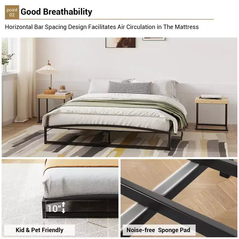 Struttura Letto Matrimoniale in Metallo, Struttura Letto a Piattaforma con Design ad Arco, Doghe di Supporto Robuste da 10 Pollici, Robusta Base per Materasso