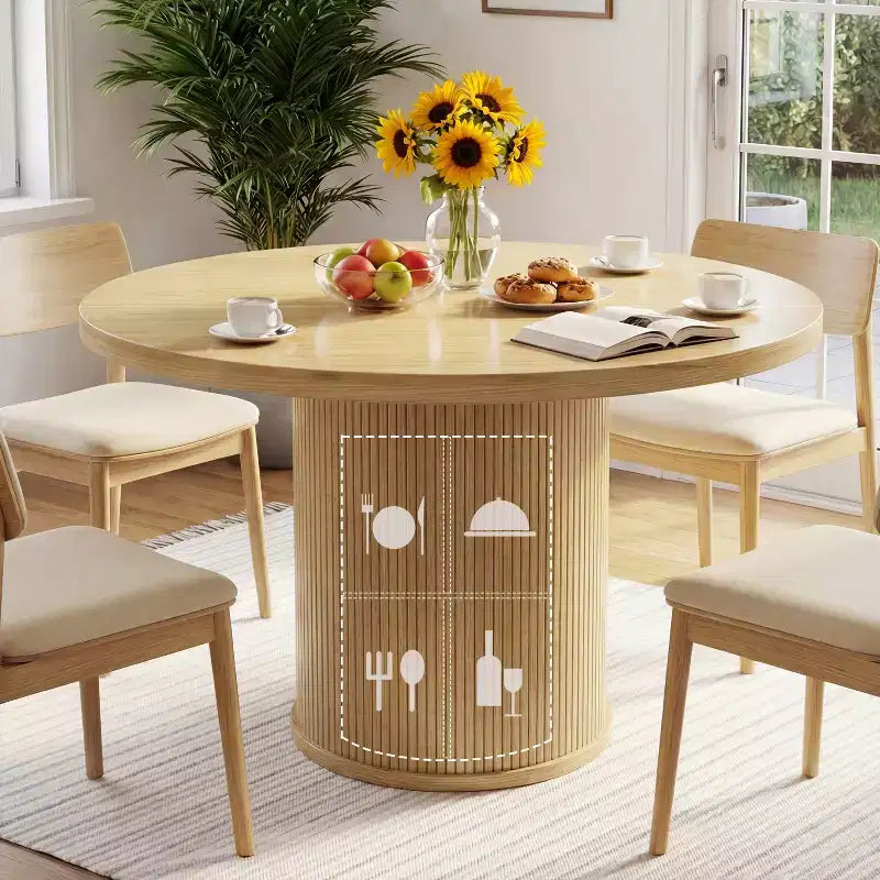Tavolo da pranzo rotondo con piedistallo da 35,5 pollici, con ripiano portaoggetti, tavolo da pranzo con base in legno per cucina, angolo colazione, per spazi piccoli