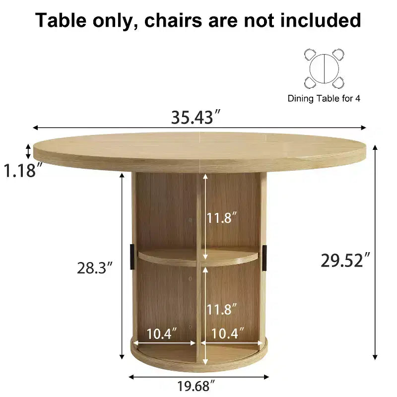 Tavolo da pranzo rotondo con piedistallo da 35,5 pollici, con ripiano portaoggetti, tavolo da pranzo con base in legno per cucina, angolo colazione, per spazi piccoli