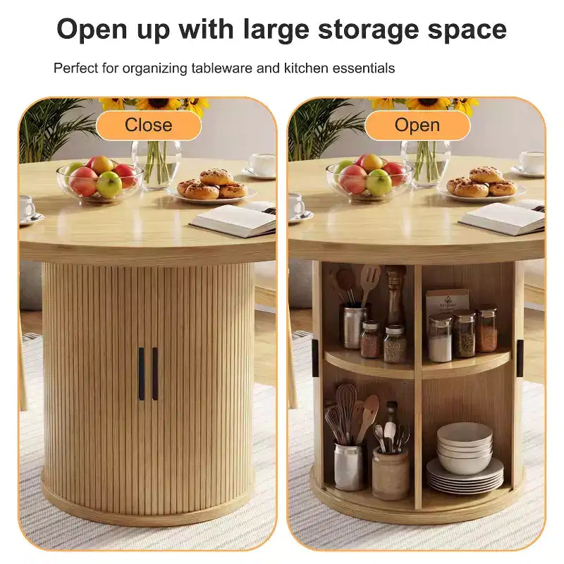Tavolo da pranzo rotondo con piedistallo da 35,5 pollici, con ripiano portaoggetti, tavolo da pranzo con base in legno per cucina, angolo colazione, per spazi piccoli