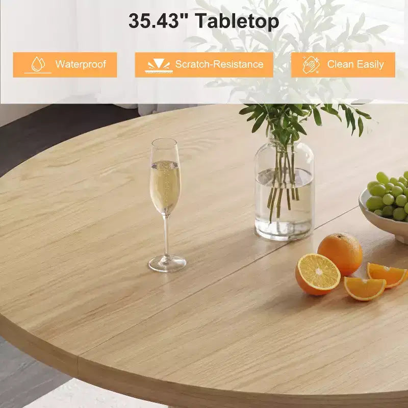 Tavolo da pranzo rotondo con piedistallo da 35,5 pollici, con ripiano portaoggetti, tavolo da pranzo con base in legno per cucina, angolo colazione, per spazi piccoli