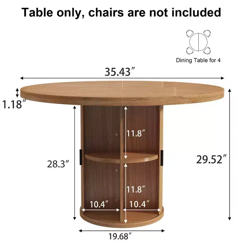 Tavolo da pranzo rotondo con piedistallo da 35,5 pollici, con ripiano portaoggetti, tavolo da pranzo con base in legno per cucina, angolo colazione, per spazi piccoli