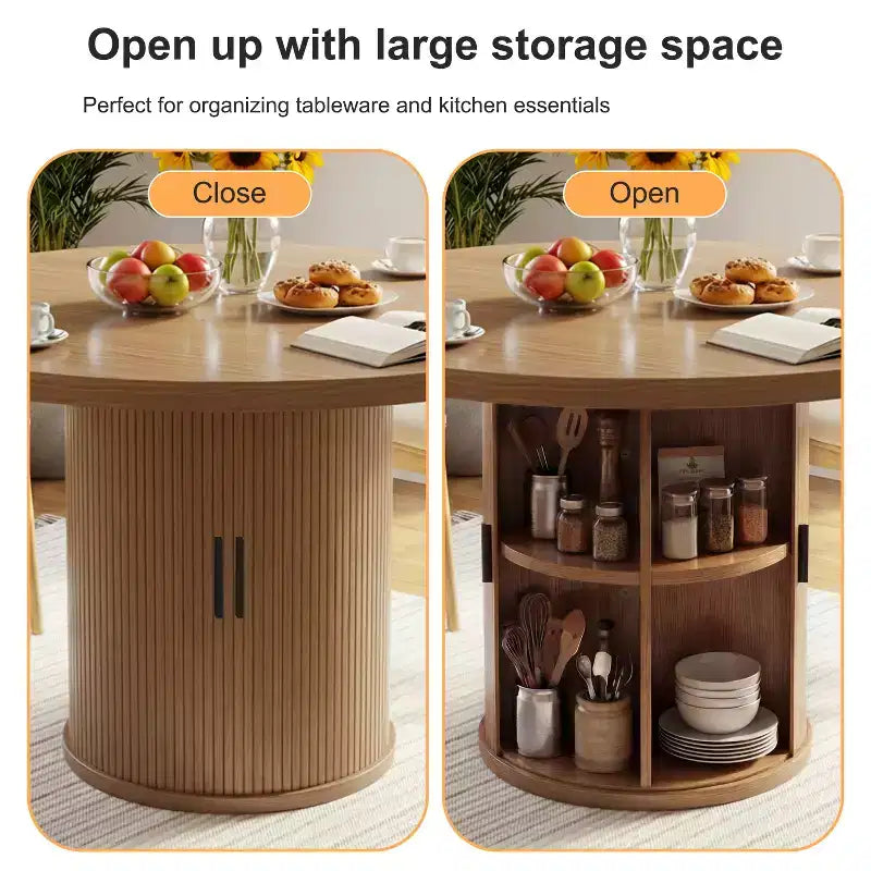 Tavolo da pranzo rotondo con piedistallo da 35,5 pollici, con ripiano portaoggetti, tavolo da pranzo con base in legno per cucina, angolo colazione, per spazi piccoli