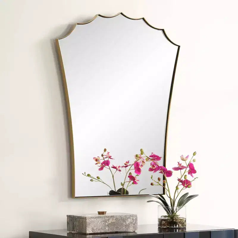 Specchio da trucco placcato in ottone antico 24 x 30,5