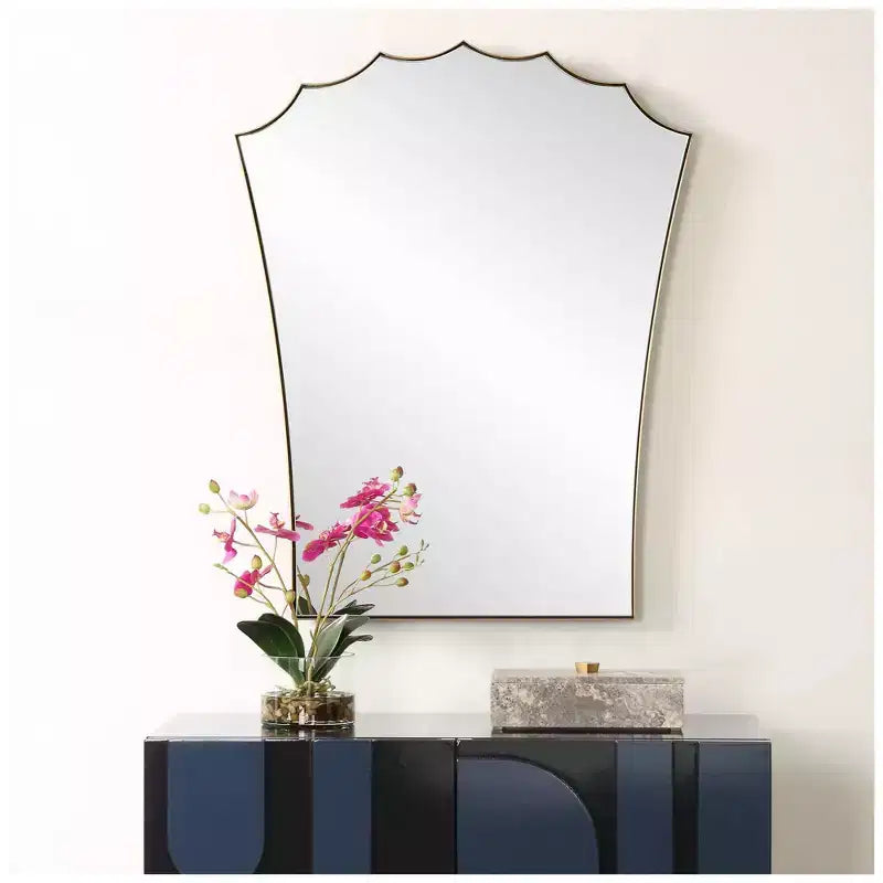 Specchio da trucco placcato in ottone antico 24 x 30,5
