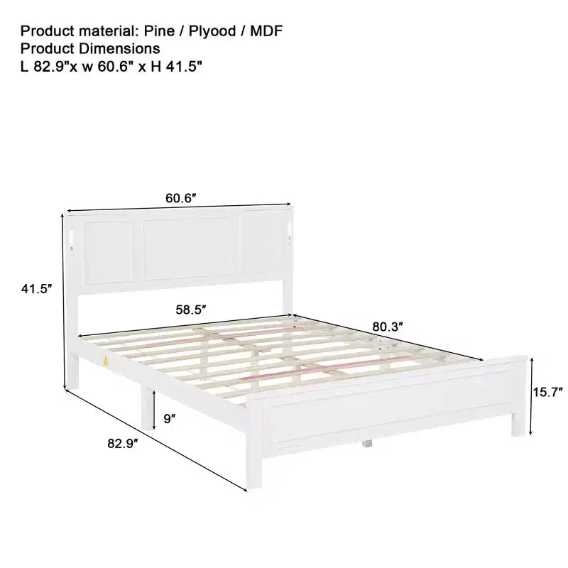 Letto moderno in legno con testiera, pediera e luci a pannello alto