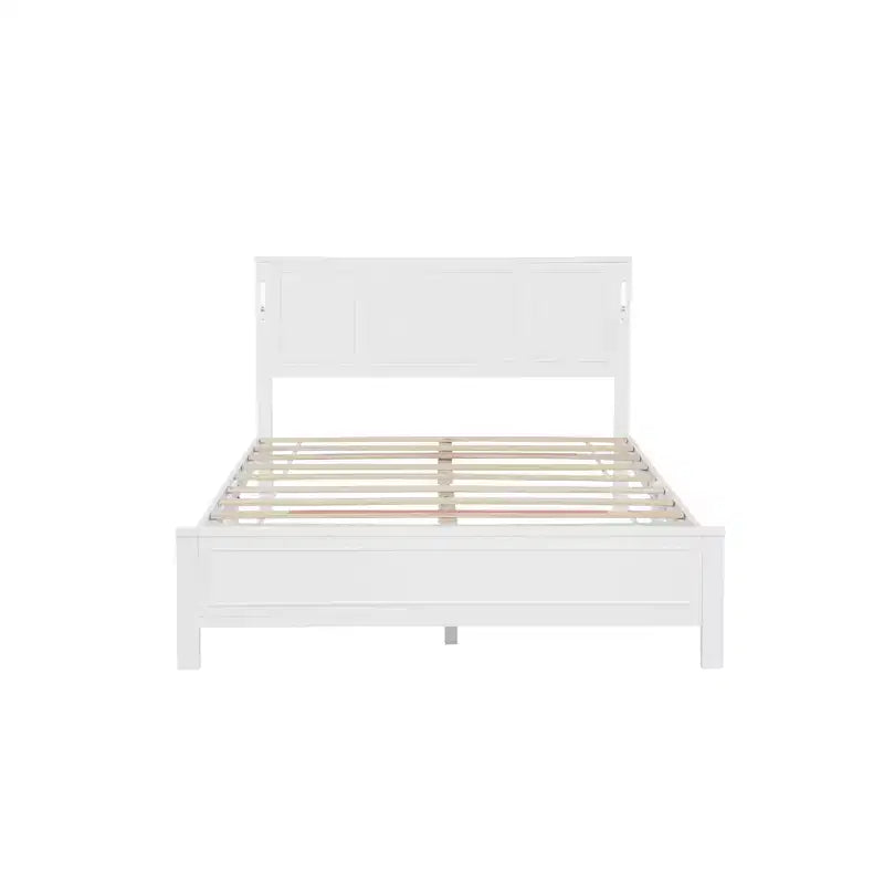Modern Wood Frame Bed with Tall-Panel Headboard,Footboard and Lights