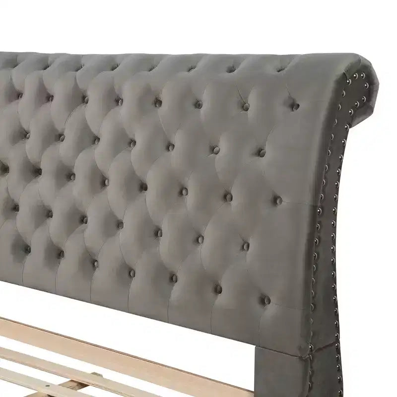Contemporary Queen Size Velvet Upholstered Tufted Sleigh Bed