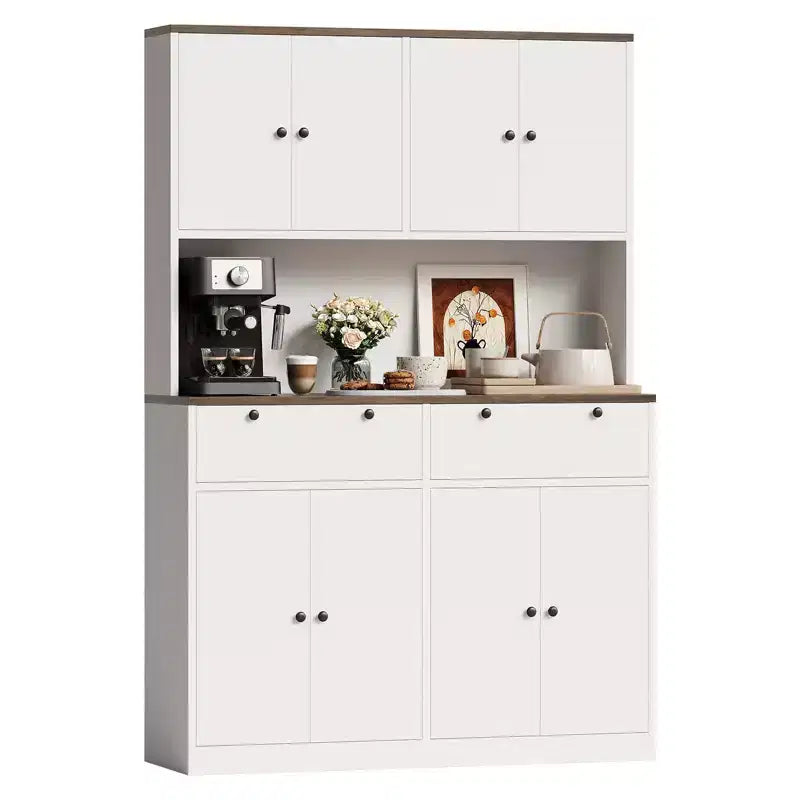 Mobile credenza da cucina alto 71" con stazione di ricarica, dispensa da cucina larga 47" con supporto per microonde, mobile dispensa per sala da pranzo