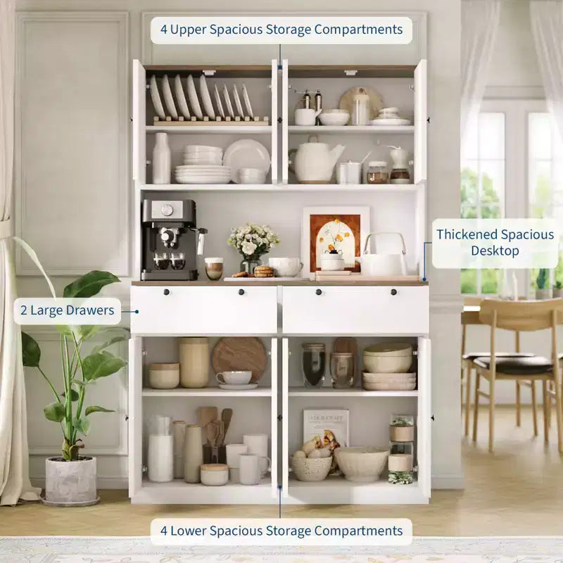 Mobile credenza da cucina alto 71" con stazione di ricarica, dispensa da cucina larga 47" con supporto per microonde, mobile dispensa per sala da pranzo