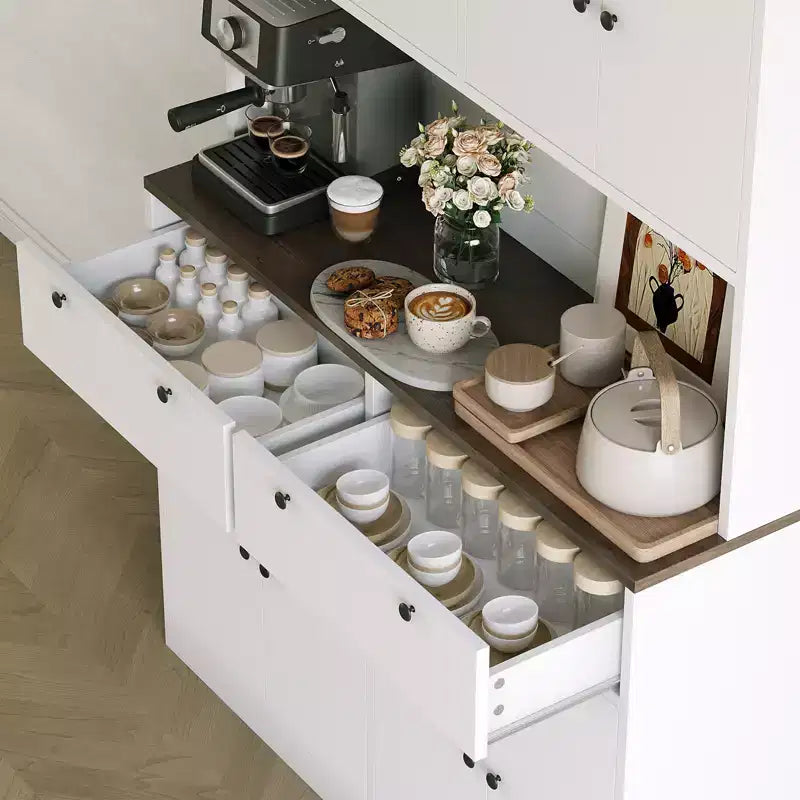 Mobile credenza da cucina alto 71" con stazione di ricarica, dispensa da cucina larga 47" con supporto per microonde, mobile dispensa per sala da pranzo