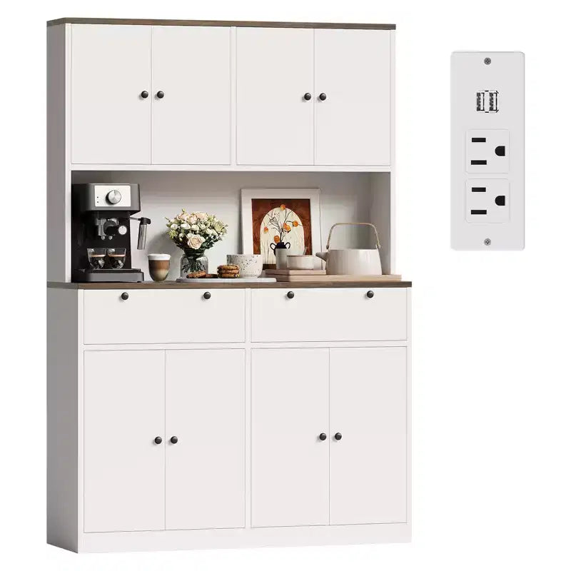 Mobile credenza da cucina alto 71" con stazione di ricarica, dispensa da cucina larga 47" con supporto per microonde, mobile dispensa per sala da pranzo