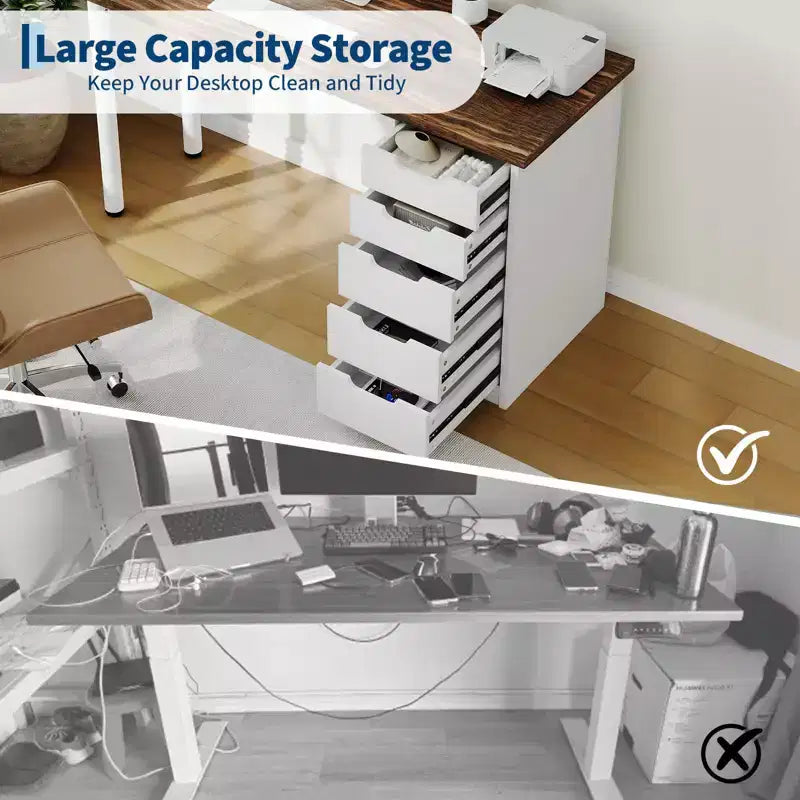 Scrivania per Computer da 119 cm con 5 Cassetti, Scrivania da Ufficio in Legno con Spazio di Archiviazione, Tavolo Moderno per Laptop per Piccoli Spazi, Ufficio, Camera da Letto