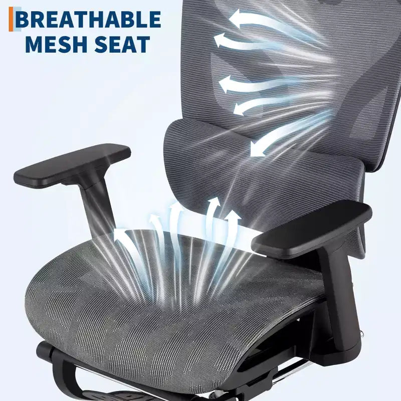 Sedia da Ufficio Ergonomica con Rete Traspirante di 3a Generazione - Braccioli Regolabili 4D, Supporto Lombare e Poggiapiedi, Sedia da Scrivania con Schienale Alto per Ufficio Domestico (1 Pezzo)