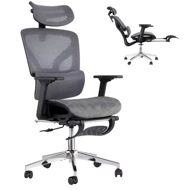 Sedia da Ufficio Ergonomica con Rete Traspirante di 3a Generazione - Braccioli Regolabili 4D, Supporto Lombare e Poggiapiedi, Sedia da Scrivania con Schienale Alto per Ufficio Domestico (1 Pezzo)