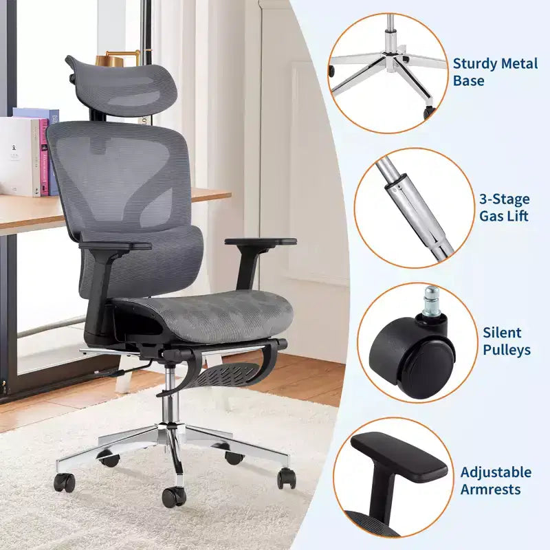 Sedia da Ufficio Ergonomica con Rete Traspirante di 3a Generazione - Braccioli Regolabili 4D, Supporto Lombare e Poggiapiedi, Sedia da Scrivania con Schienale Alto per Ufficio Domestico (1 Pezzo)