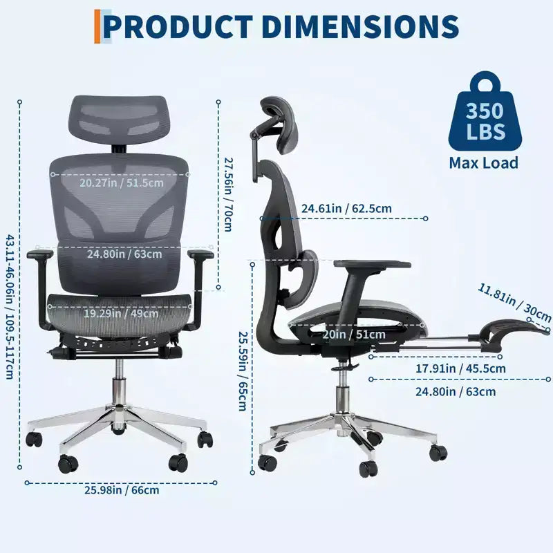 Sedia da Ufficio Ergonomica con Rete Traspirante di 3a Generazione - Braccioli Regolabili 4D, Supporto Lombare e Poggiapiedi, Sedia da Scrivania con Schienale Alto per Ufficio Domestico (1 Pezzo)