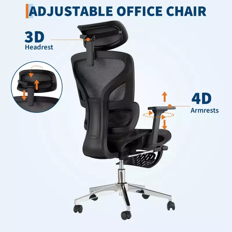 Sedia da Ufficio Ergonomica con Rete Traspirante di 3a Generazione - Braccioli Regolabili 4D, Supporto Lombare e Poggiapiedi, Sedia da Scrivania con Schienale Alto per Ufficio Domestico (1 Pezzo)