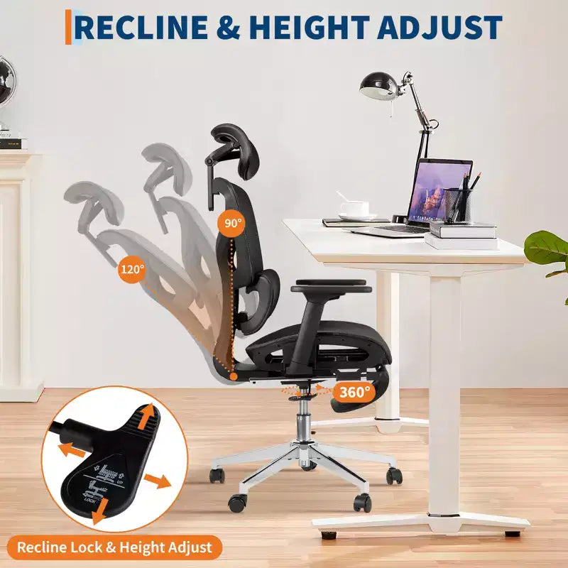 Sedia da Ufficio Ergonomica con Rete Traspirante di 3a Generazione - Braccioli Regolabili 4D, Supporto Lombare e Poggiapiedi, Sedia da Scrivania con Schienale Alto per Ufficio Domestico (1 Pezzo)