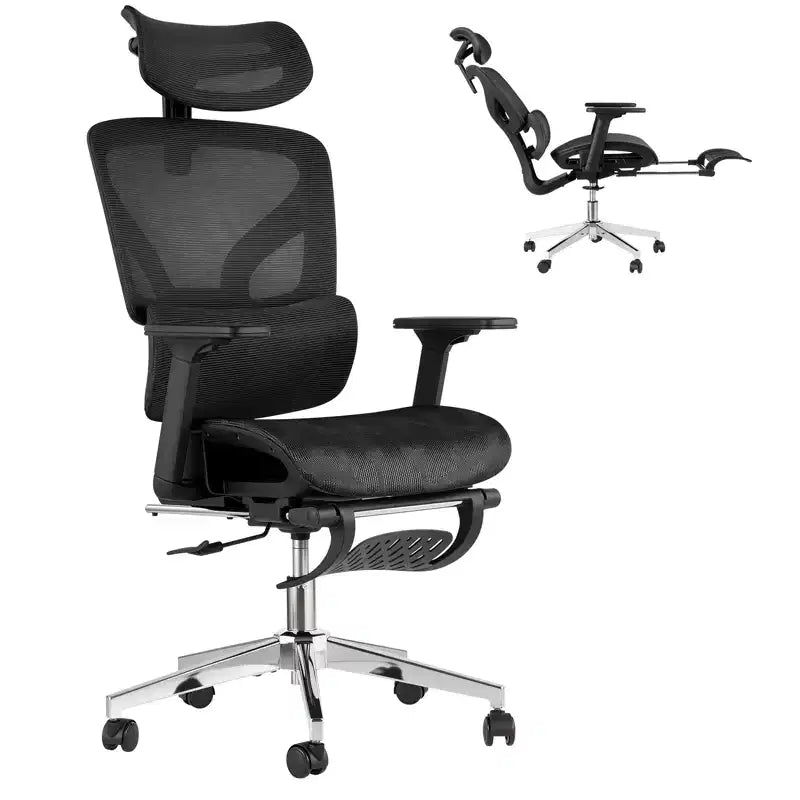 Sedia da Ufficio Ergonomica con Rete Traspirante di 3a Generazione - Braccioli Regolabili 4D, Supporto Lombare e Poggiapiedi, Sedia da Scrivania con Schienale Alto per Ufficio Domestico (1 Pezzo)