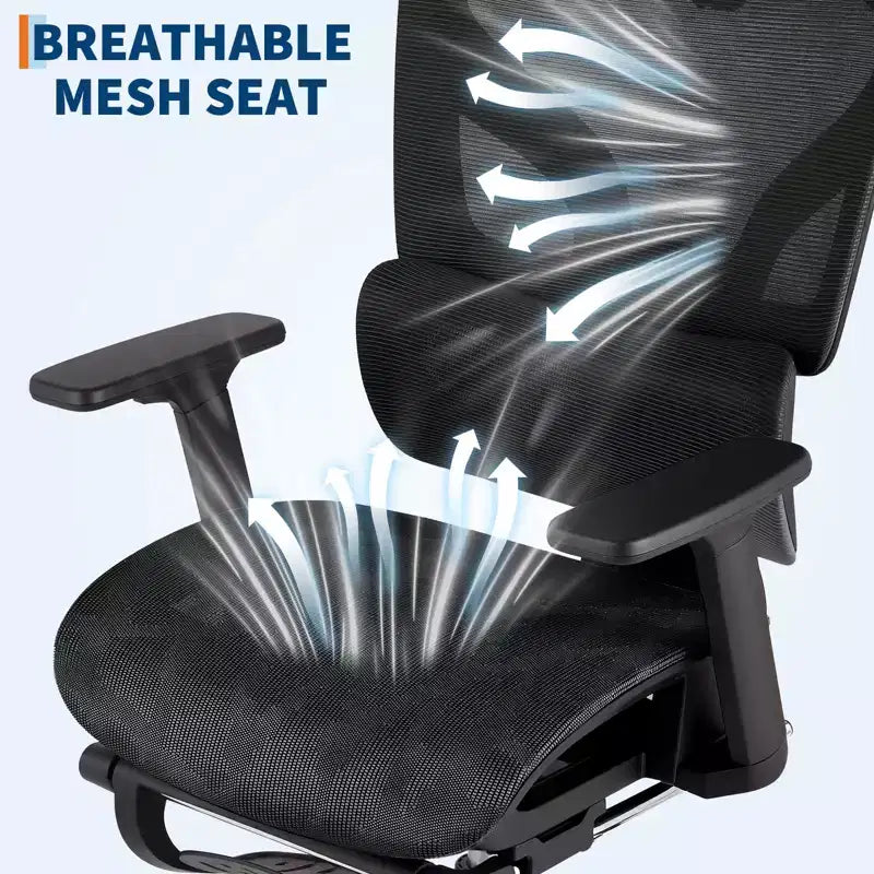 Sedia da Ufficio Ergonomica con Rete Traspirante di 3a Generazione - Braccioli Regolabili 4D, Supporto Lombare e Poggiapiedi, Sedia da Scrivania con Schienale Alto per Ufficio Domestico (1 Pezzo)