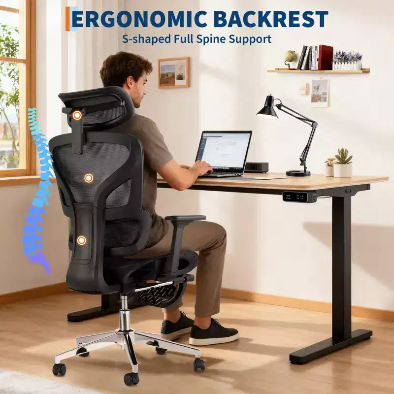 Sedia da Ufficio Ergonomica con Rete Traspirante di 3a Generazione - Braccioli Regolabili 4D, Supporto Lombare e Poggiapiedi, Sedia da Scrivania con Schienale Alto per Ufficio Domestico (1 Pezzo)
