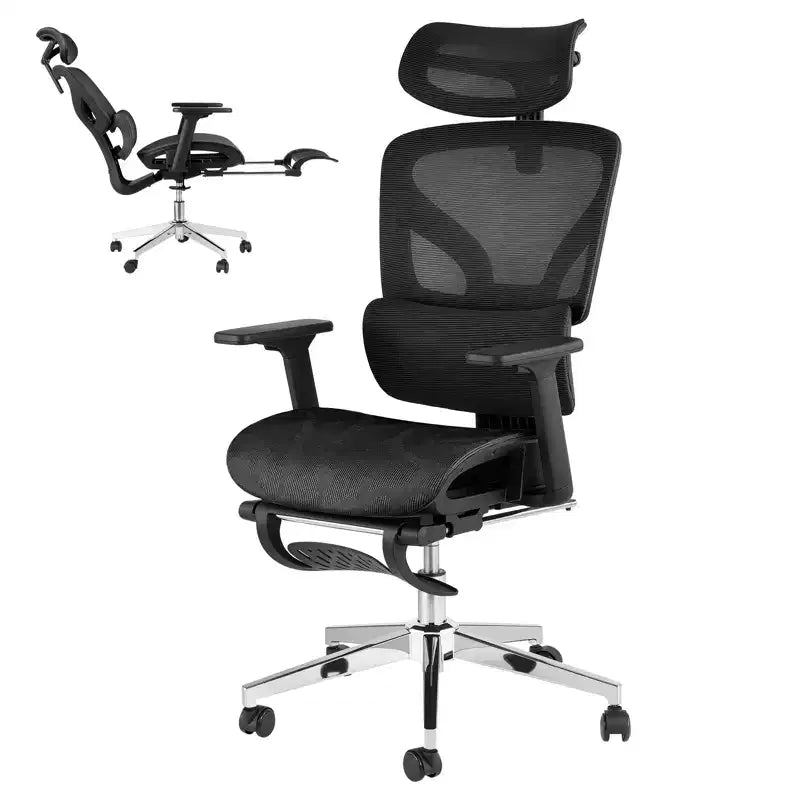 Sedia da Ufficio Ergonomica con Rete Traspirante di 3a Generazione - Braccioli Regolabili 4D, Supporto Lombare e Poggiapiedi, Sedia da Scrivania con Schienale Alto per Ufficio Domestico (1 Pezzo)