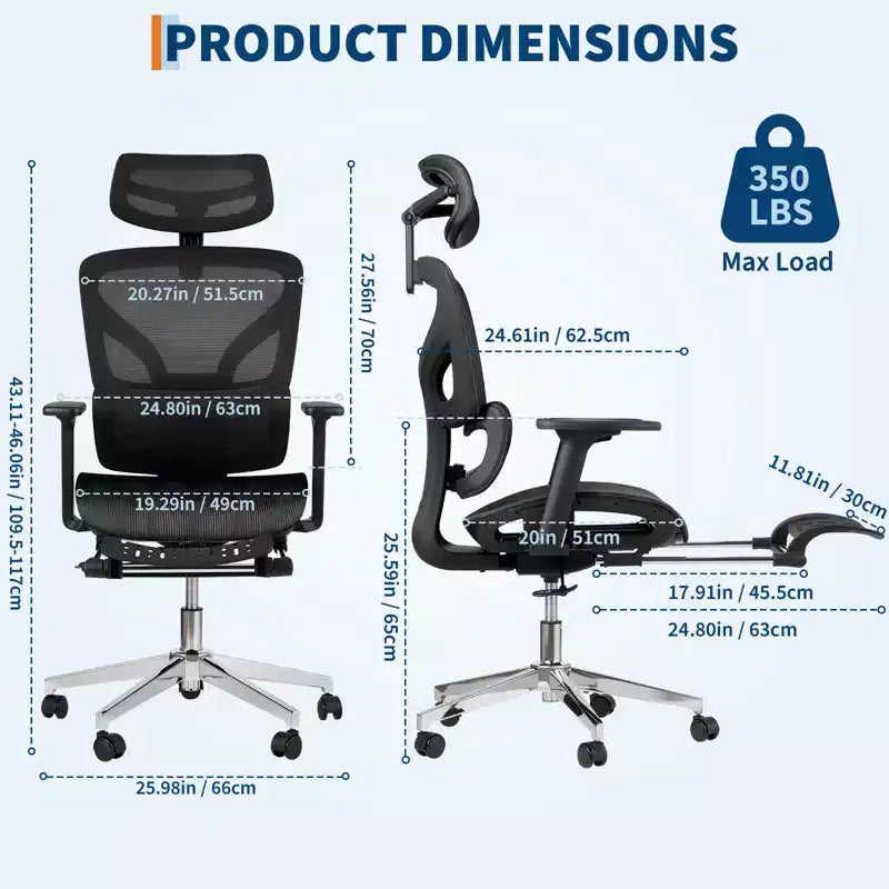 Sedia da Ufficio Ergonomica con Rete Traspirante di 3a Generazione - Braccioli Regolabili 4D, Supporto Lombare e Poggiapiedi, Sedia da Scrivania con Schienale Alto per Ufficio Domestico (1 Pezzo)