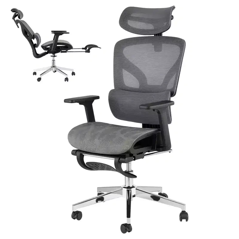Sedia da Ufficio Ergonomica con Rete Traspirante di 3a Generazione - Braccioli Regolabili 4D, Supporto Lombare e Poggiapiedi, Sedia da Scrivania con Schienale Alto per Ufficio Domestico (1 Pezzo)