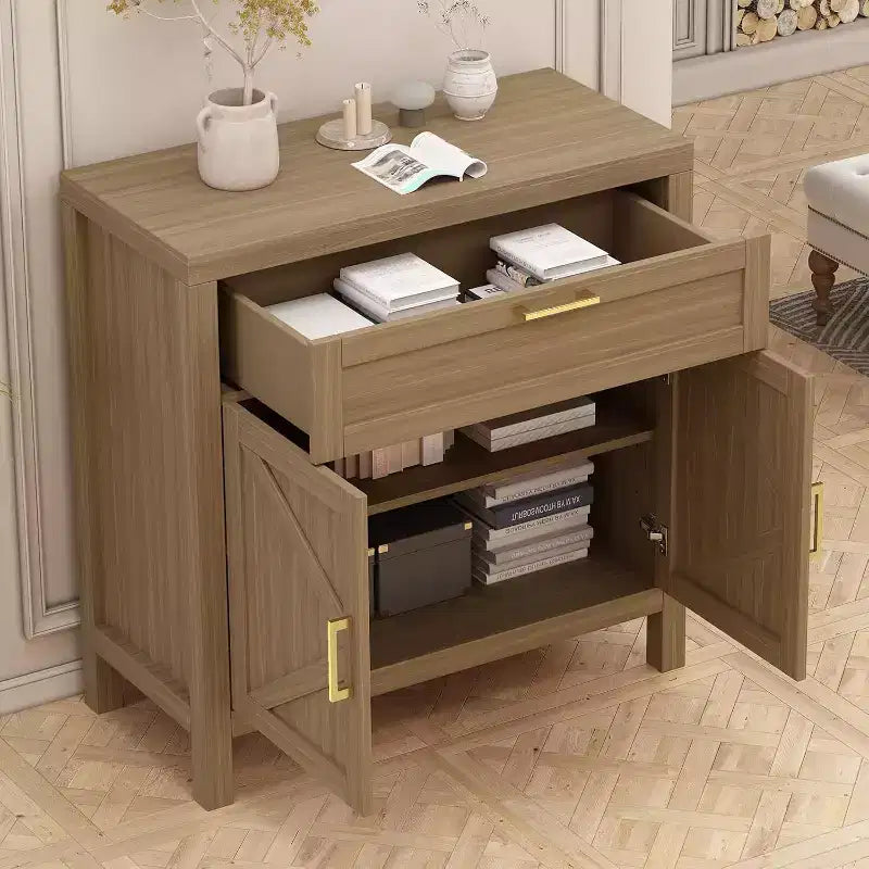 34.3'' Madia Credenza con Contenitore, 2 Ante e Ripiano Regolabile, Mobile Buffet per Ingresso Soggiorno Cucina
