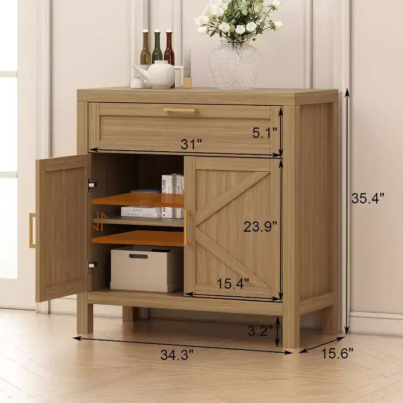 34.3'' Madia Credenza con Contenitore, 2 Ante e Ripiano Regolabile, Mobile Buffet per Ingresso Soggiorno Cucina