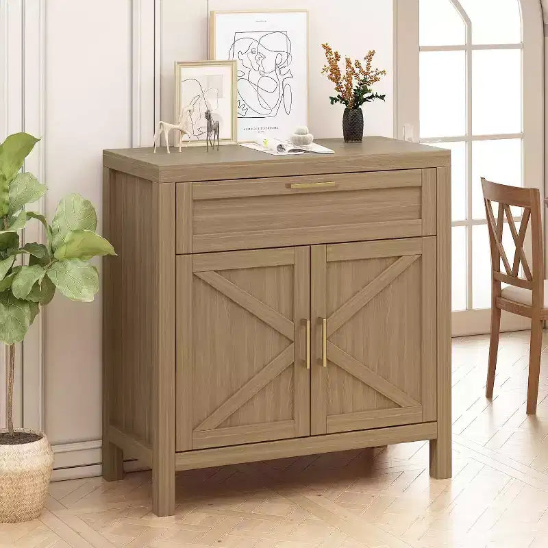34.3'' Madia Credenza con Contenitore, 2 Ante e Ripiano Regolabile, Mobile Buffet per Ingresso Soggiorno Cucina