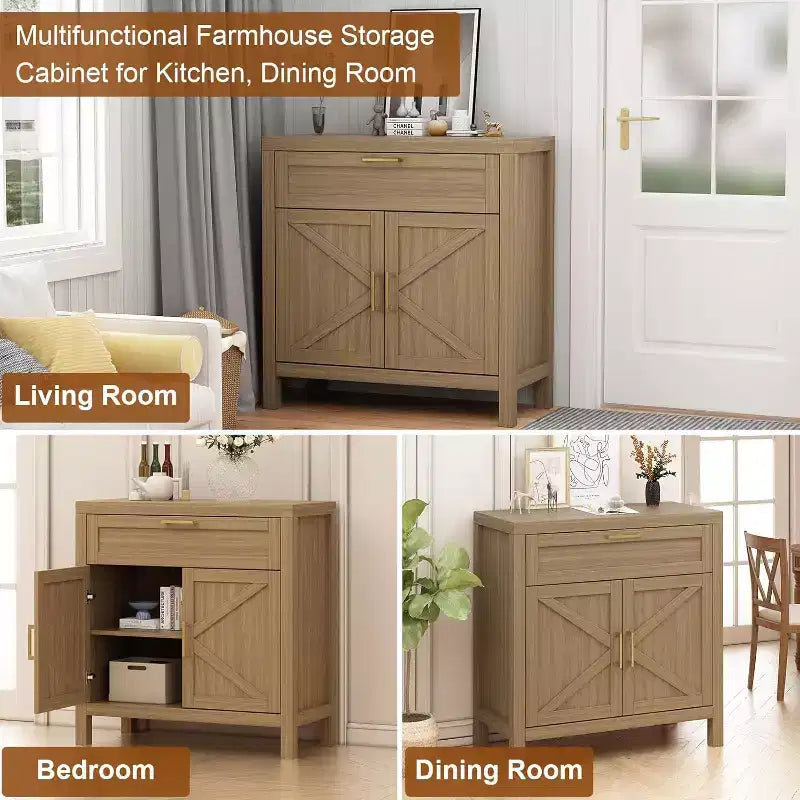34.3'' Madia Credenza con Contenitore, 2 Ante e Ripiano Regolabile, Mobile Buffet per Ingresso Soggiorno Cucina