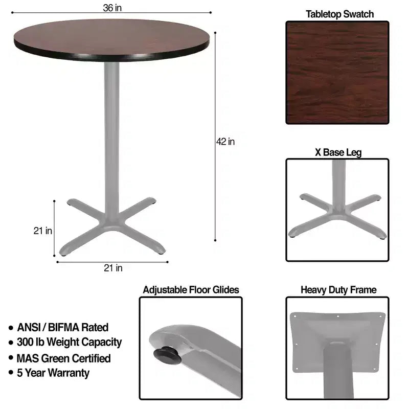 Tavolo da bar/da pranzo rotondo da 42" con base a X
