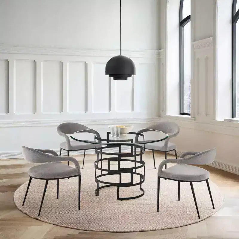 Set di 2 sedie da pranzo imbottite in ferro e tessuto